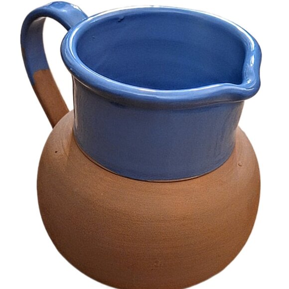 Vintage 6" Himark Terra-Cotta Pitcher Top & Interior Blue Glazed Italy - Picture 2 of 10